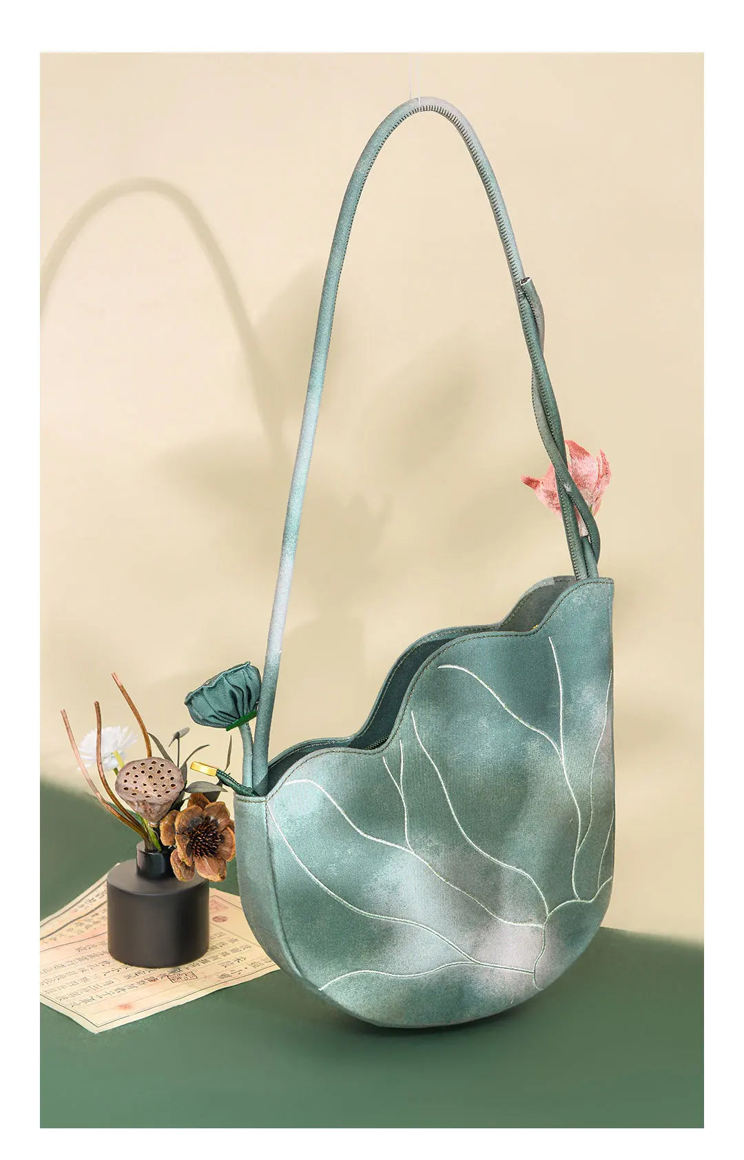 Lotus Flower Embroidered Handbag