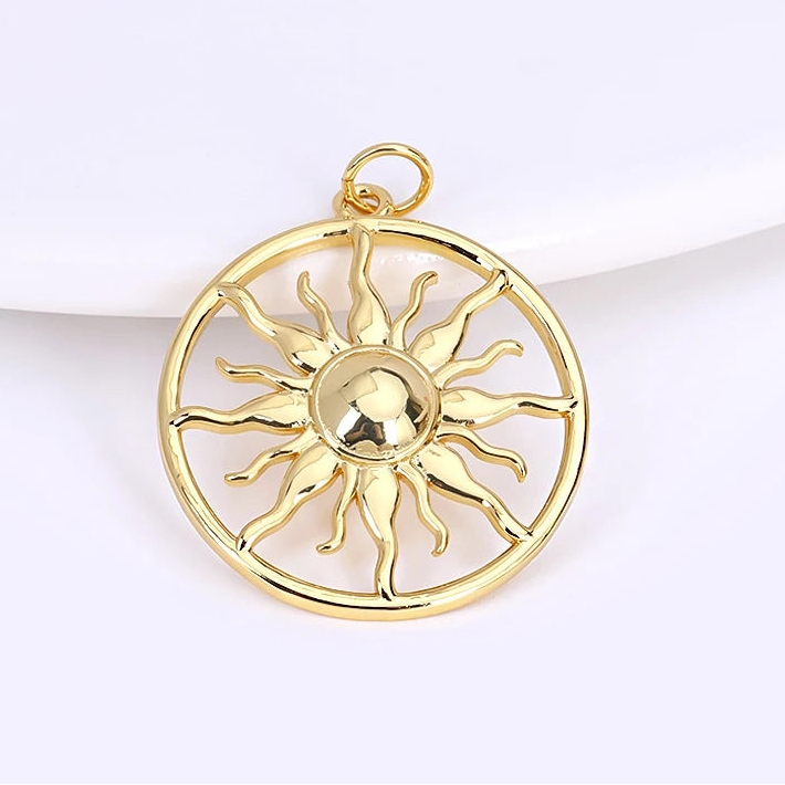 14K Gold Plated Round Sun Charms Sun Pendant