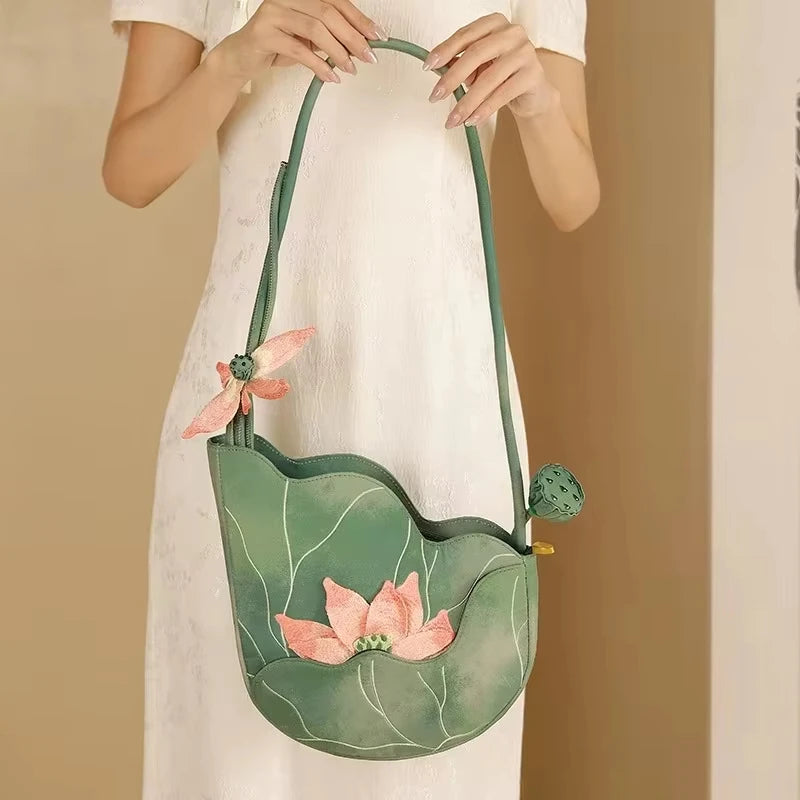 Lotus Flower Embroidered Handbag