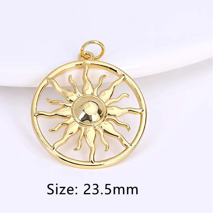 14K Gold Plated Round Sun Charms Sun Pendant