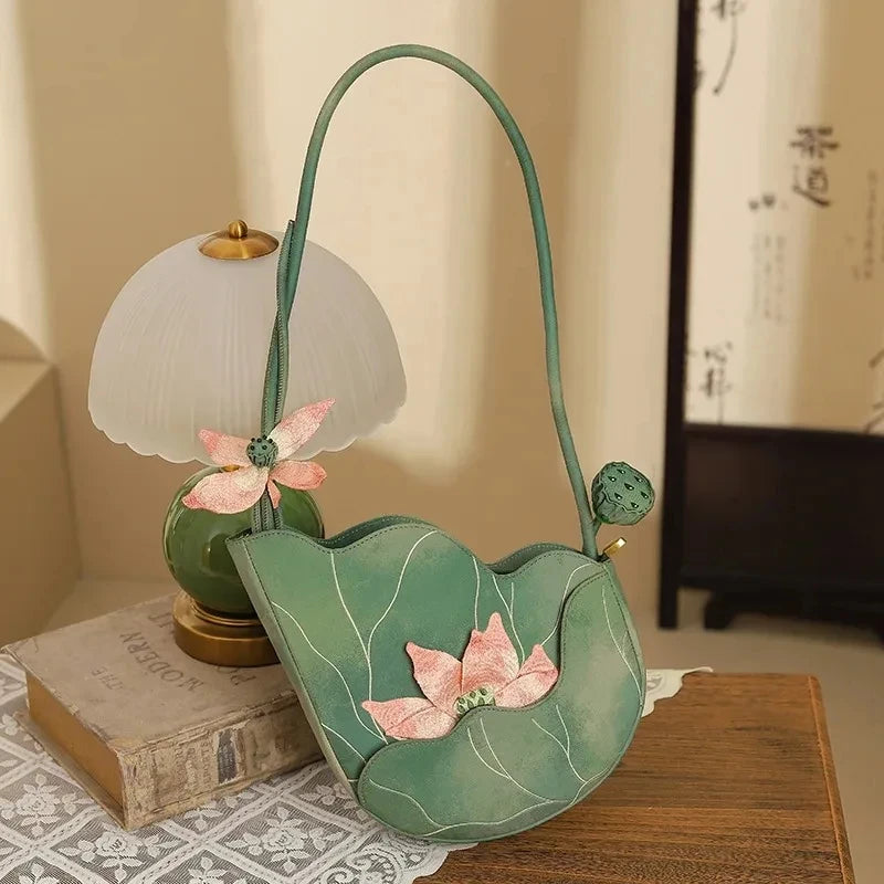 Lotus Flower Embroidered Handbag